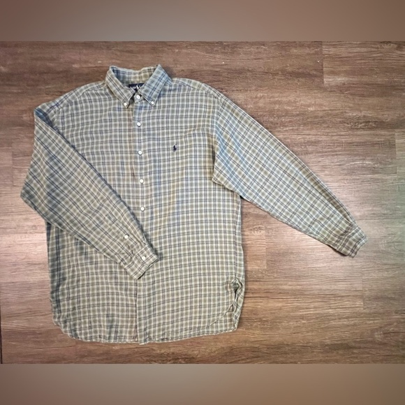 Polo Ralph Lauren Green Button Down Cotton McMeel Shirt L Vintage A25 - Picture 2 of 9